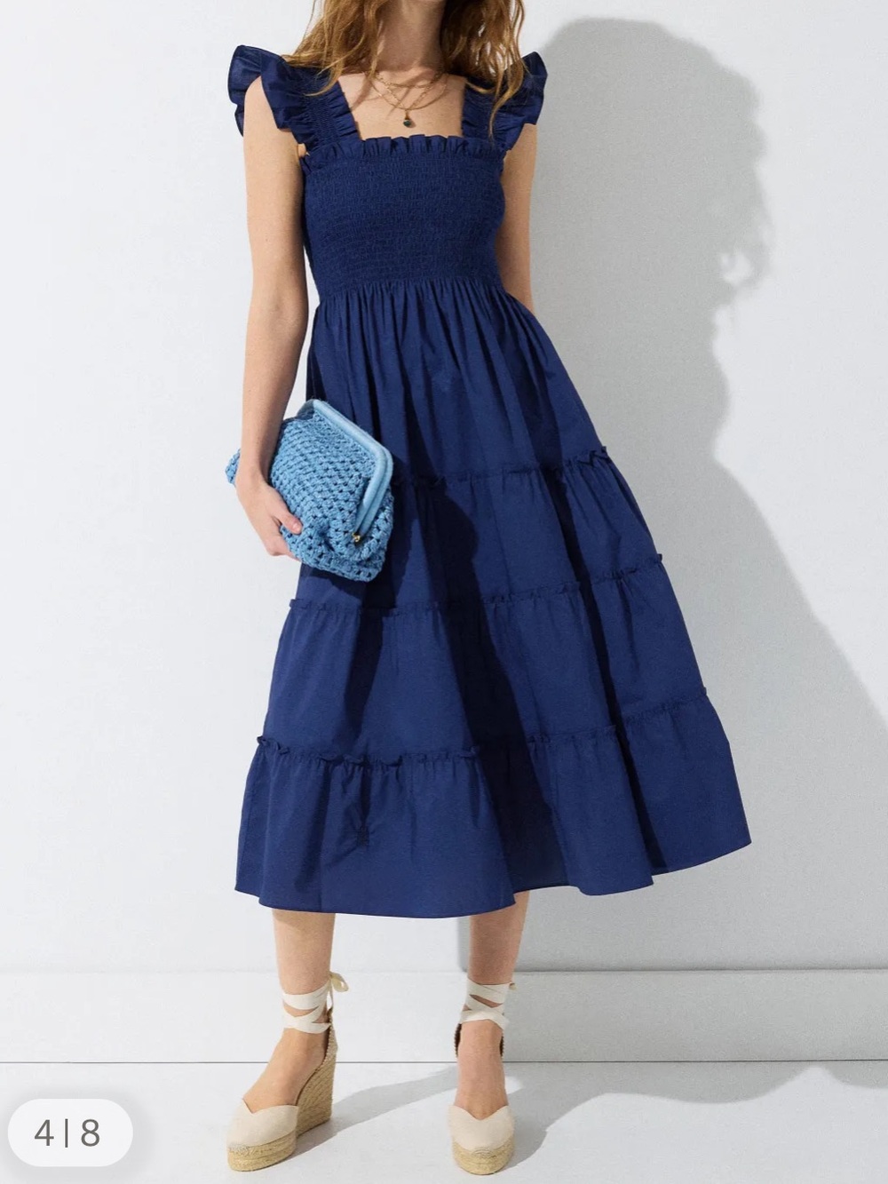 Hill House Home The Ellie Nap Dress Midi Smocked Navy Poplin Blue